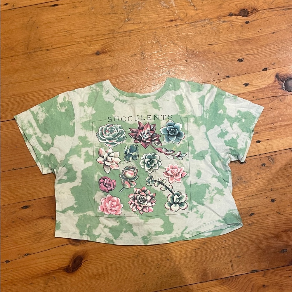 Mighty Fine Green Tie-Dye Succulents Kids Tee